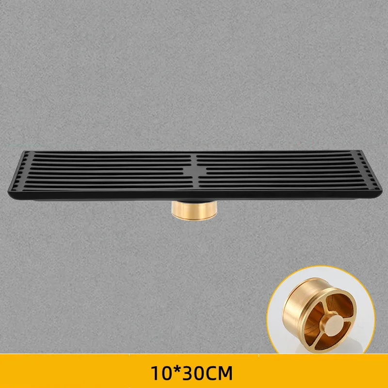 Floor Drain Black 10/20/30CM Long 304 Stainless Steel Rectangular Bathroom Deodorant and Insect Resistant Floor Drain