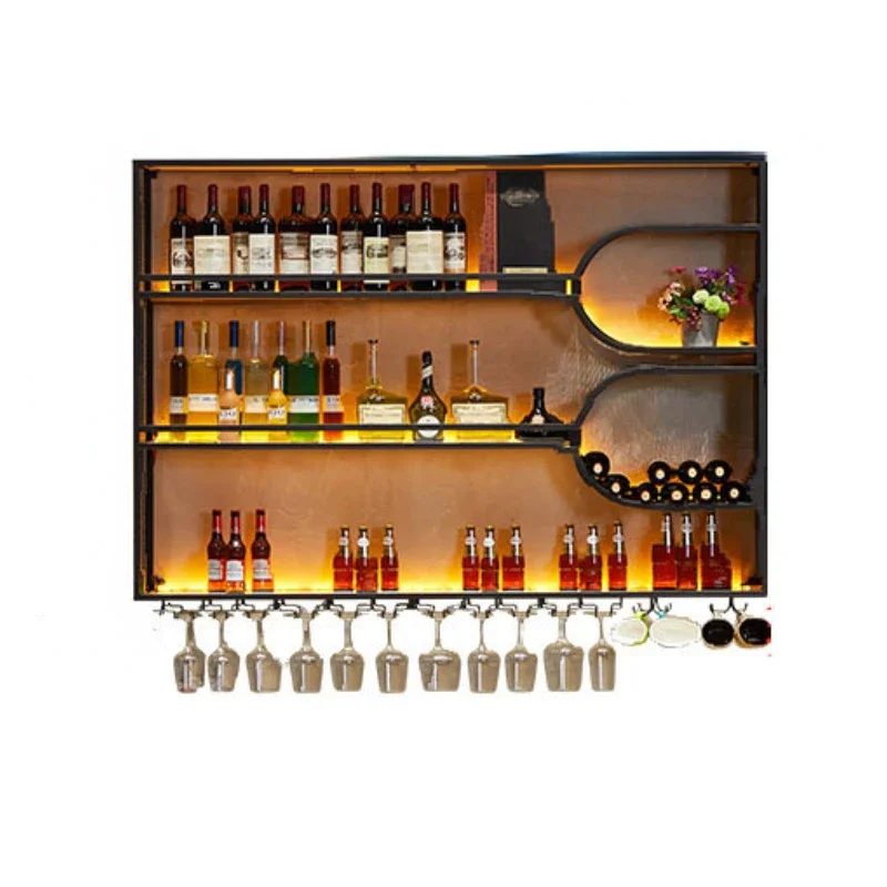 Black Whisky Holder Wine Rack Kitchen Display Liquor Store Wine Rack Industrial Wall Vertical Pantry Botellero Vino Decoration