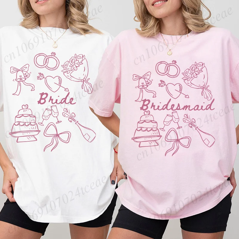Bridal Shower Wedding Party Tops Bridesmaid Maid of Honor Tees Shirt Fashion Harajuku Kawaii T-shirt WoY2K Clothing ﻿