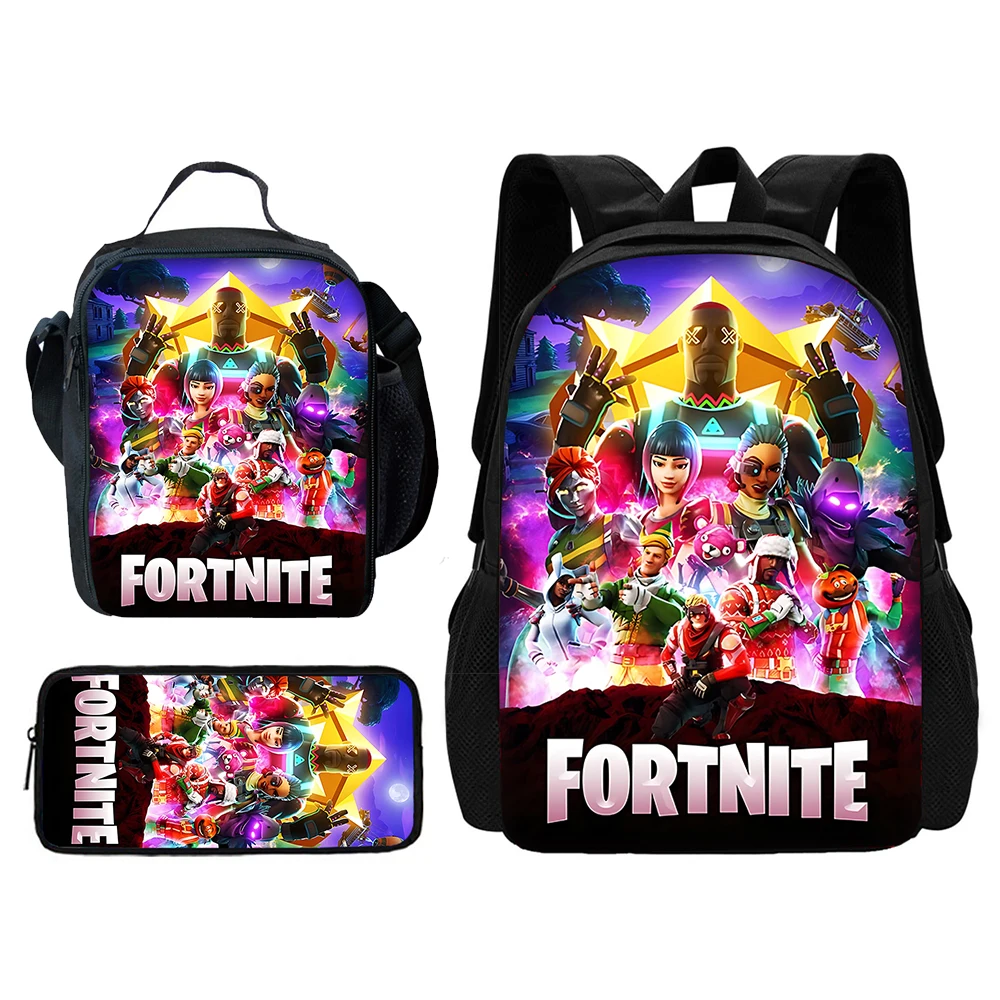 Game F-fortnites Child School Backpack with Lunch Bags ,Pencil Bags ,School Bags for Boys Girls Best Gift