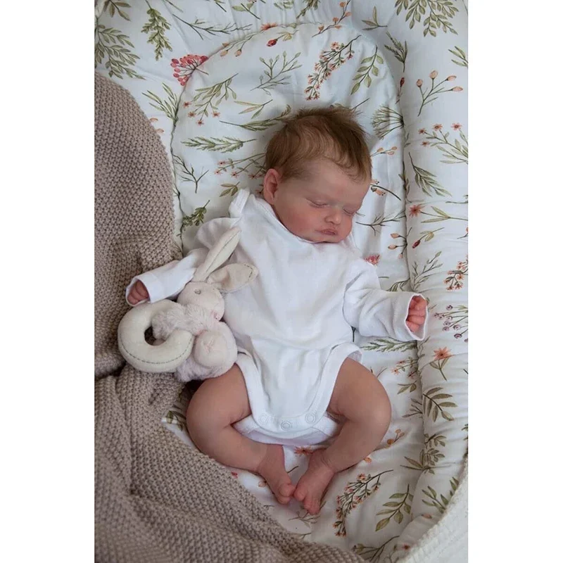 49cm Handmade Reborn Dolls  Rosalie Cute Reborn Sleeping Baby Doll Girl with Hand-Rooted Brown Hair Kids Gift