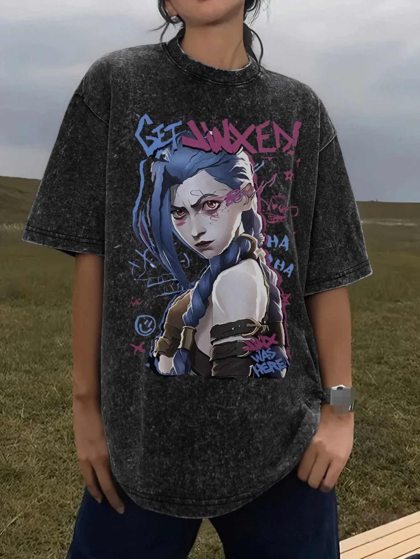 2026 Harajuku Lässiges Kurzarm-T-Shirt im Used-Look mit Vintage-Print, Street Hip Hop Retro Punk T-Shirt, Acid Wash T-Shirt Top