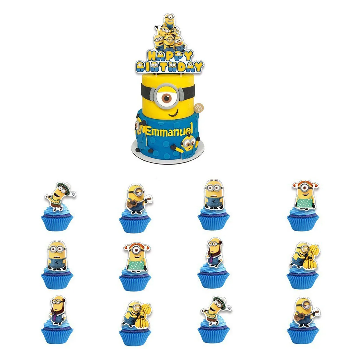 13pcs Minions Cake Topper Anime Kids Baby Shower Birthday Party Decoration Cartoon Cute Boy Girl Party Cupcake Picks Supplies