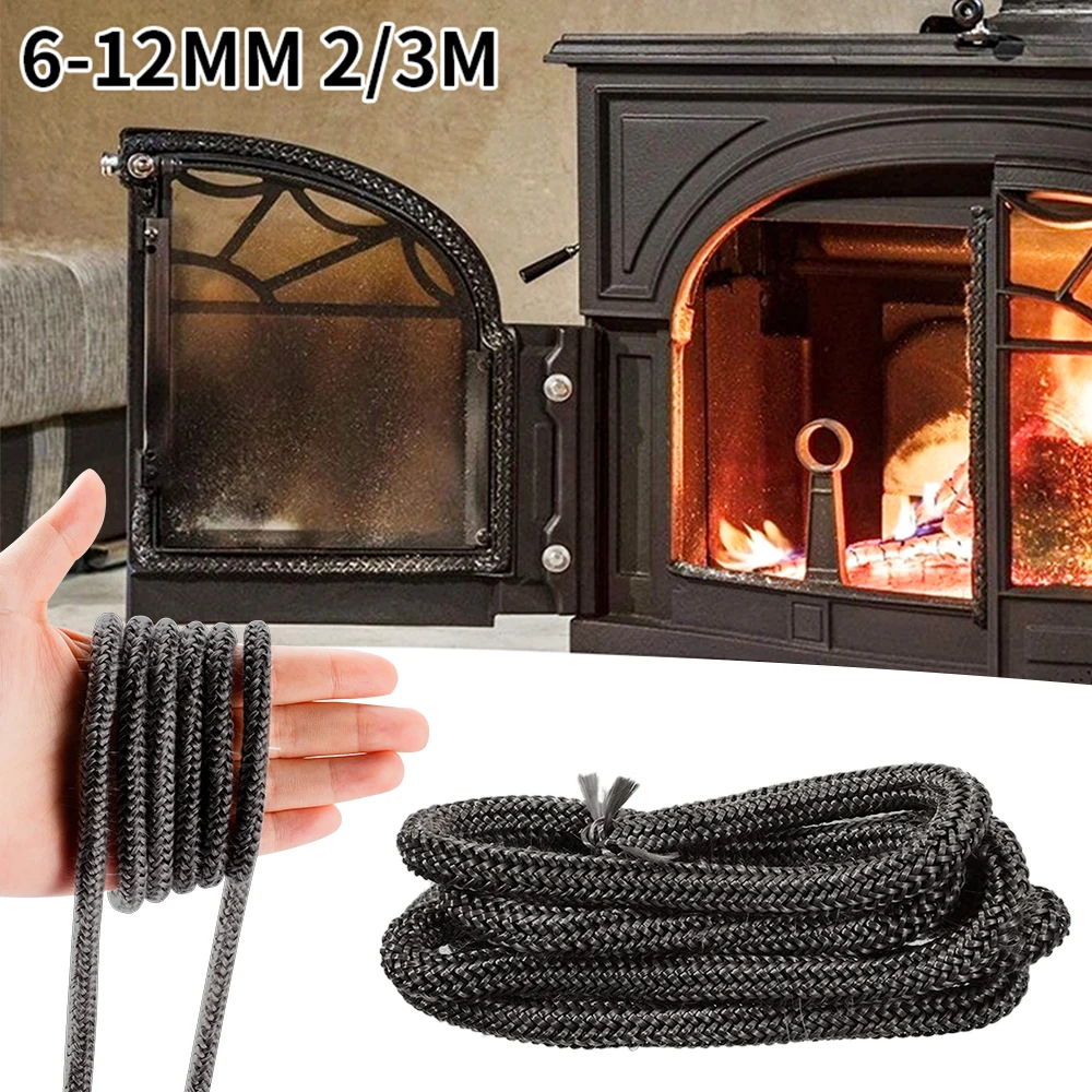 Junta de estufa de leña de 6/8/10/12mm, 2M, cuerda de sellado para chimenea, cable ignífugo de fibra de vidrio, junta de puerta de quemador de madera, sello de caldera para chimenea