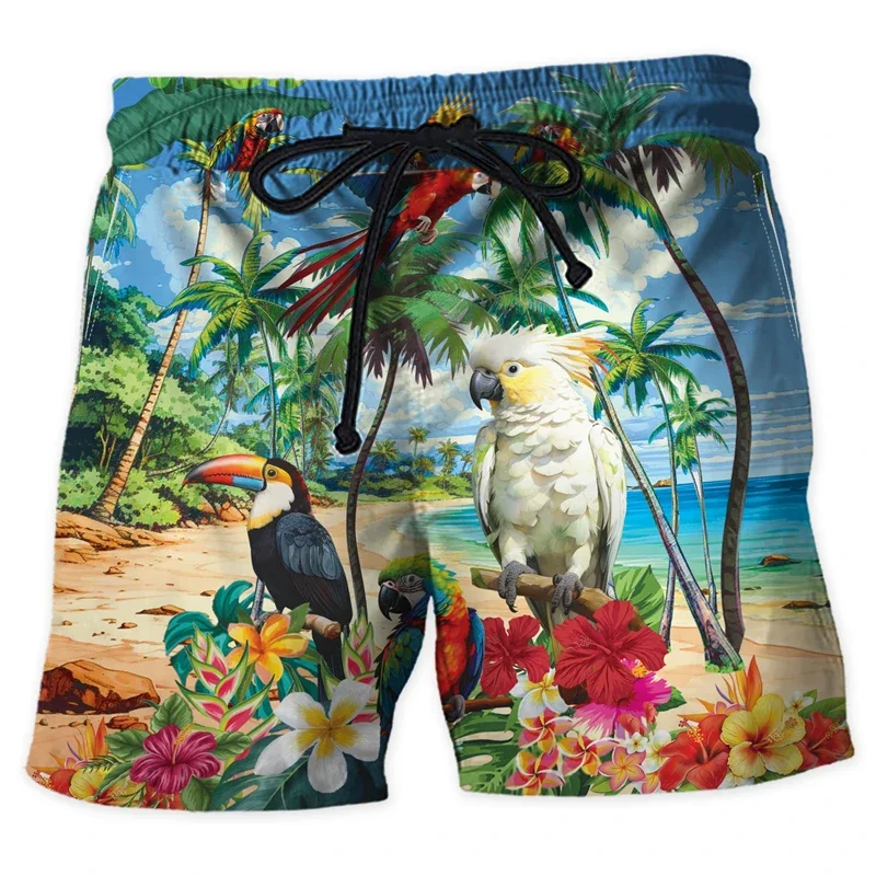 Parrot Graphic Short Pants For Men Clothes Hawaii Bird Beach Shorts Aloha Surfing Trunks Parrots Trousers Male Bermudas Trousers