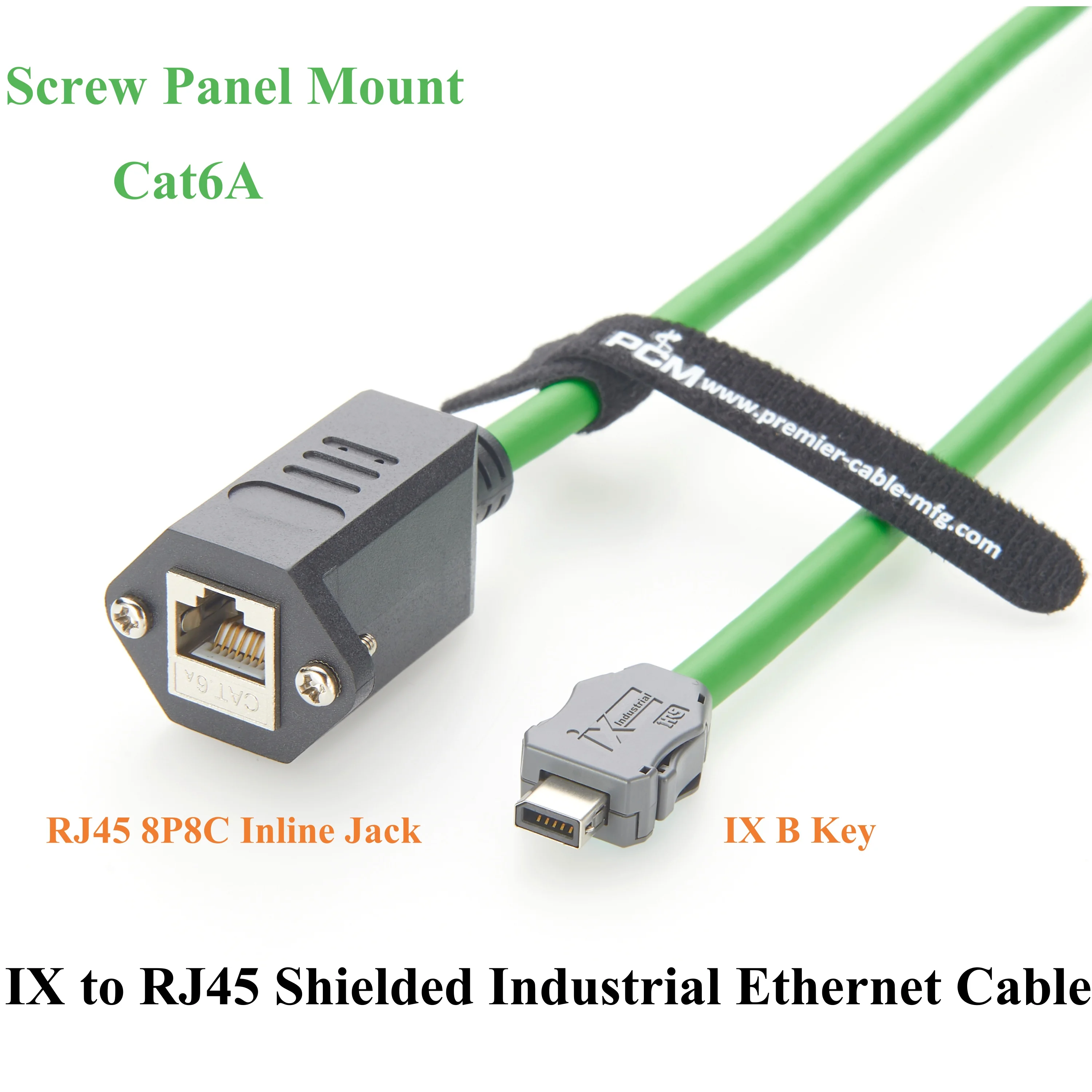 IX Industrial Category 6a Serial Cable, IX B Key to CAT6A RJ45 Inline Jack Screw Panel Mount Shielded Industrial Ethernet Cable