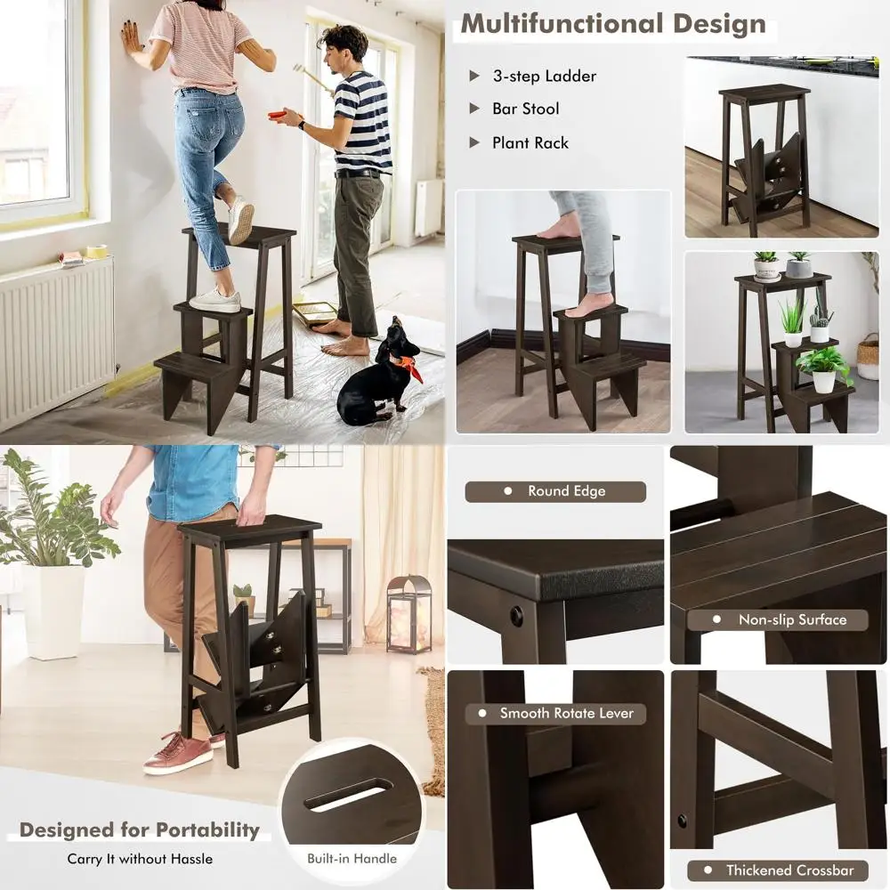

Складная деревянная стремянка, портативный противоскользящий табурет, многофункциональная полка и стул, идеально подходит для кухни, гаража, гостиной и