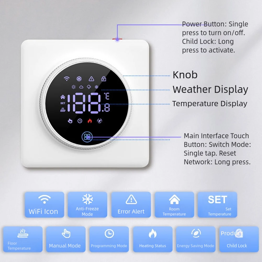 

Контроллер температуры, Wi-Fi, пульт дистанционного управления, интеллектуальный ABS, 85-250 В переменного тока, 50/60 Гц, термостат, решение для нагрева, часть нагревательных систем