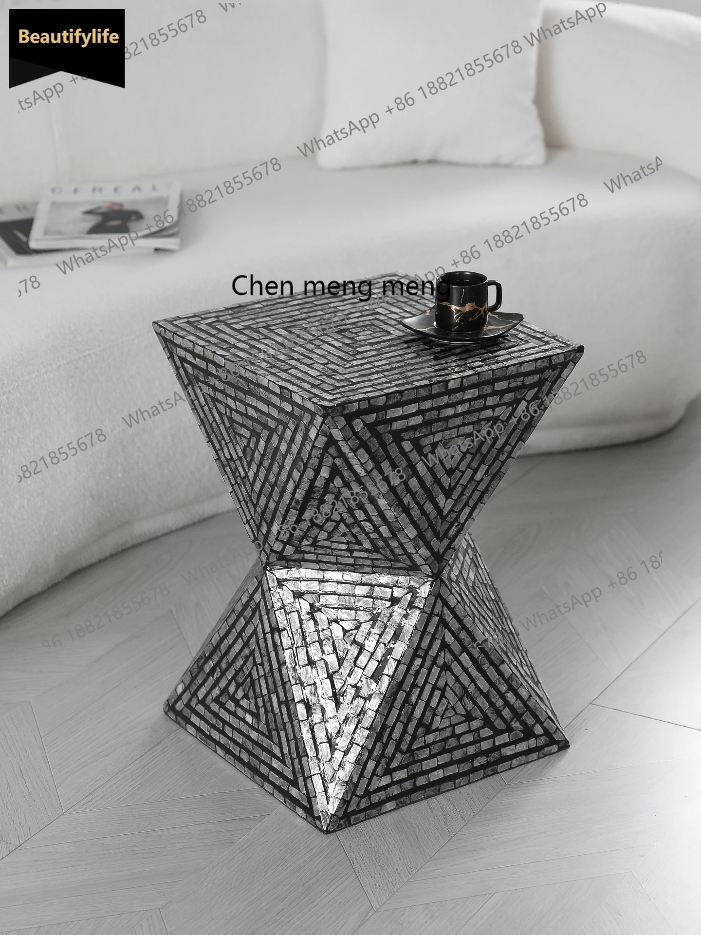 B456 Wabi-sabi style handmade snail shell side table, living room art decoration coffee table