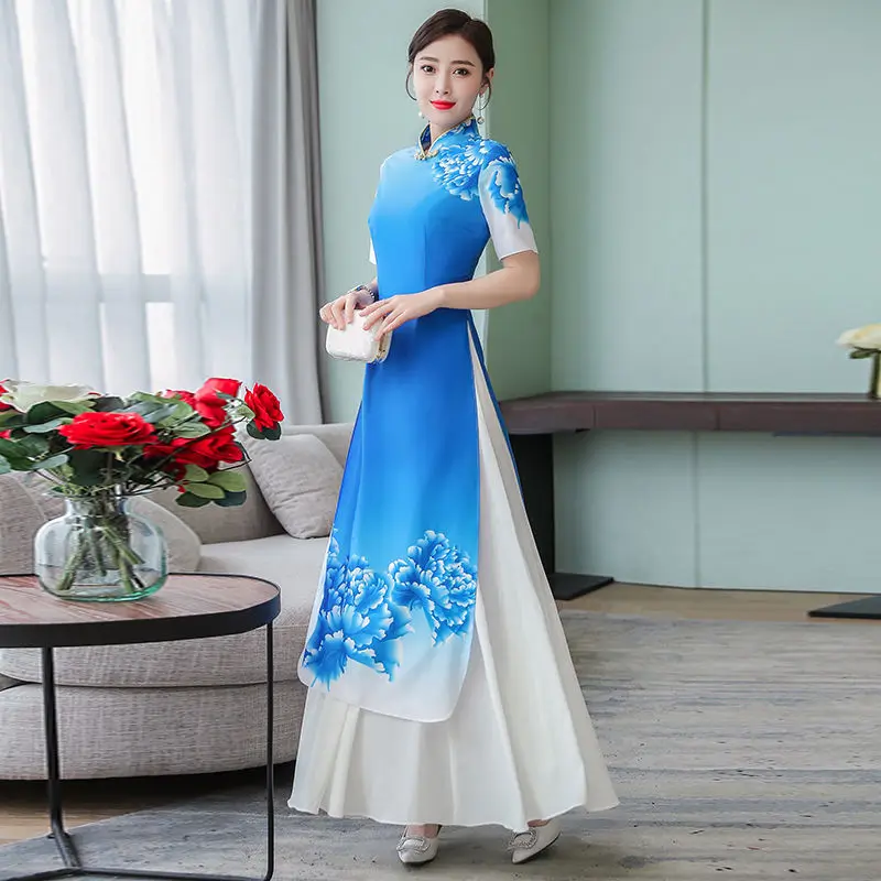 

Woman Chiffon Aodai Vietnam Traditional Clothing Ao Dai Vietnam Dress Women Dresses Improved Cheongsam Oriental Dress P1