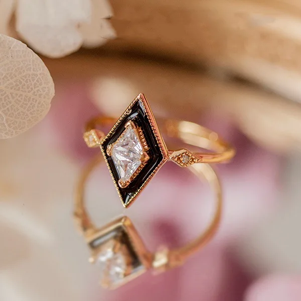 

Retro Court Sle Gold Plated Zircon Oil Drop Diamond Geometric Ring Unique Personali Faion Jewelry ex Adjustable Ring