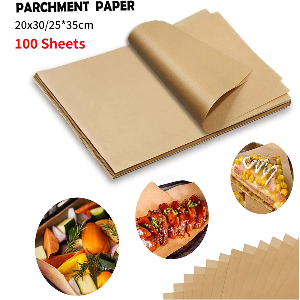 100PCS 20*30/25*35cm Parchment Paper Sheets Disposable Non-Stick Oven Air Fryer Liner Paper Kitchen Precut Baking Accessories