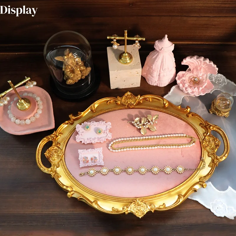

Pink Velvet Jewelry Display Organizer Tray for Earrings, Rings, Studs - Elegant Storage Showcase Stand for Boutique Shop Decor &
