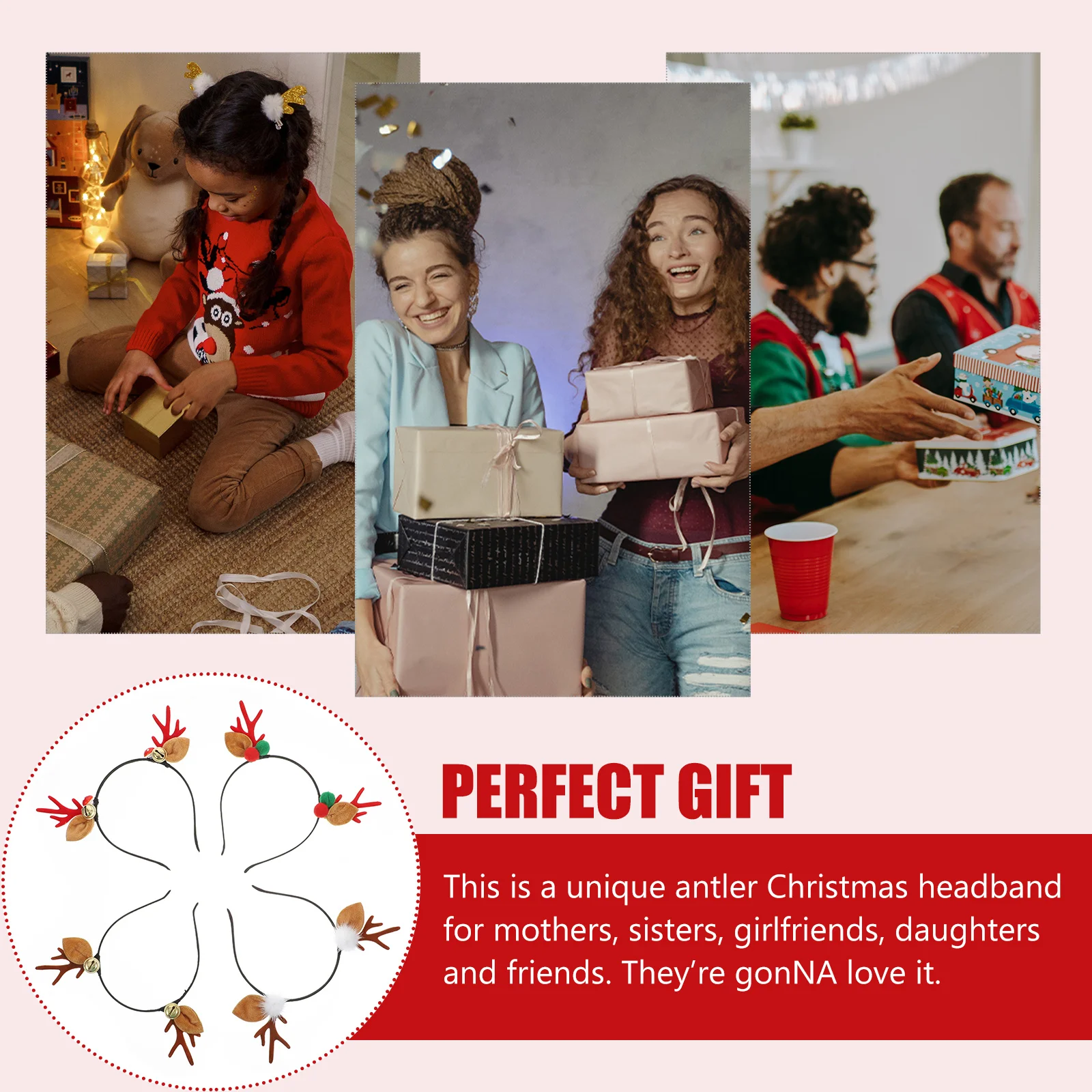 

4Pcs Christmas Antlers Hair Hoops Lovely Xmas Hairband Party Costume Prop Accessory Hair Hoops Antler Hairband