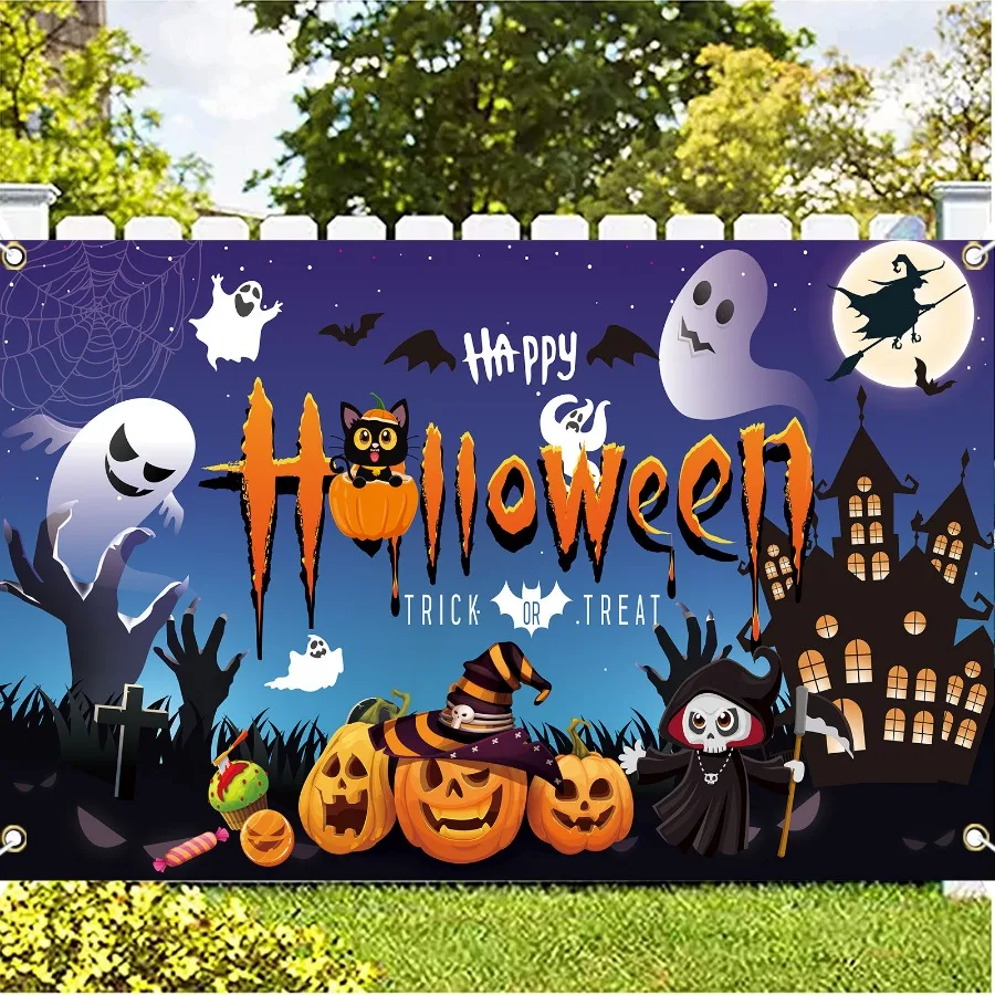 Halloween Background Cloth Horror Witch Jack-o-lantern Holiday Party Decoration Flag Photo Hanging Banners Outdoor Indoor Decor