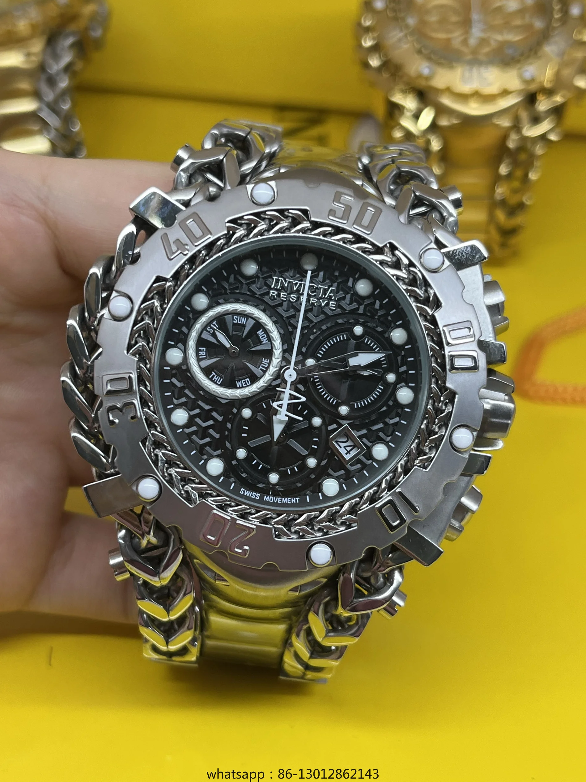 

Ремешок из нержавеющей стали с большим циферблатом, кварцевые многофункциональные водонепроницаемые атмосферные часы из нержавеющей стали - диаметр 56 мм