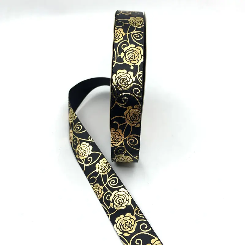 2.5cm width 48/96/144yard Satin Ribbons Gold Big rose Black etc colorful Barto Badge DIY Handmade flowers for jewelry headbands