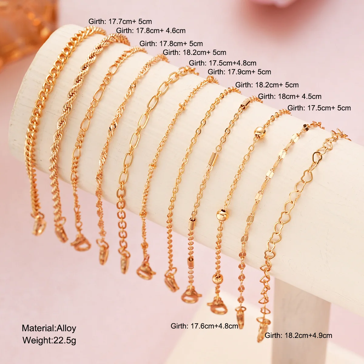 Set of 11 Hollow Heart Twist Chain Bracelets Delicate Fashion Elegant European American Style Wrist Jewelry for Women