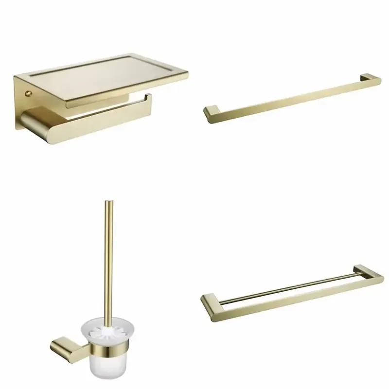 5 Piece Modern Gold Aluminum Alloy Bathroom Accessories Set Brush Rack Towel Holder Hotel Supplies