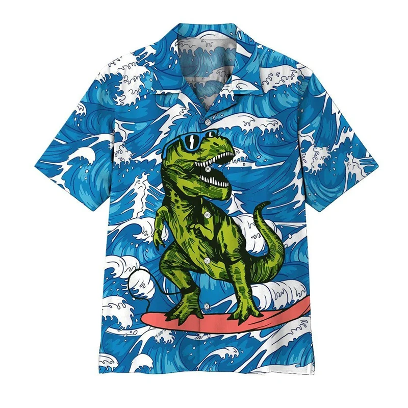 Hawaiian Men's T-shirt 3D Fun Cartoon Animal Print Summer Loose Beach Oversize Short-sleeved Tops Unisex New Fashion Camisa Male