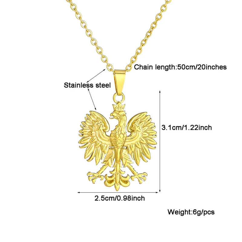 Poland Symbol Eagle Pendant Necklaces Gold Silver Color Polishing Stainless Steel Party Jewelry Ethnic for Women Men