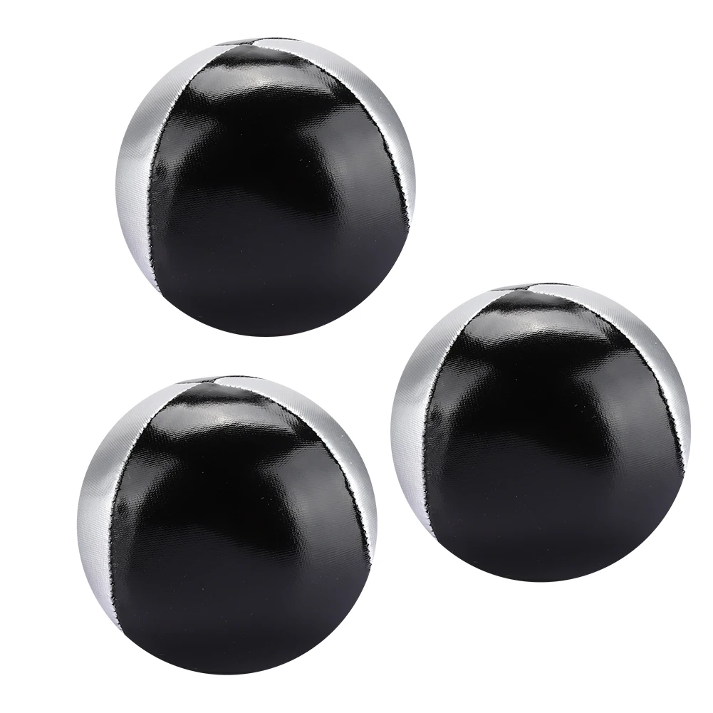 3PCS Silver Black PU Leather Indoor Leisure Portable Juggling Ball Performance Props