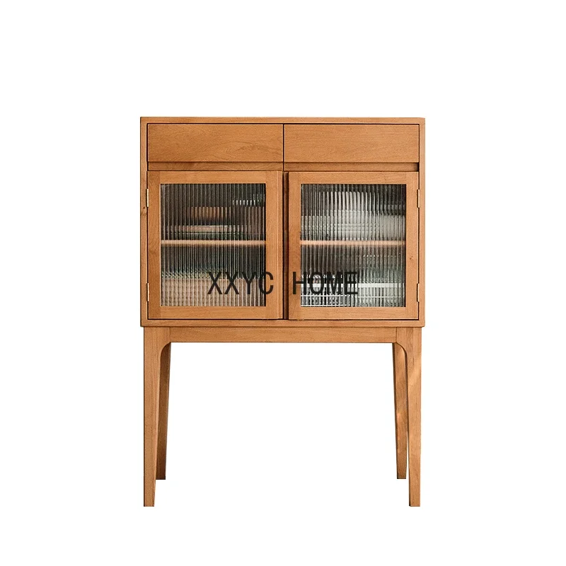 

Nordic and Japanese Style Solid Wood Small Sideboard Cabinet Tea Cabinet Simple Kitchen Glass Storage Cabinet