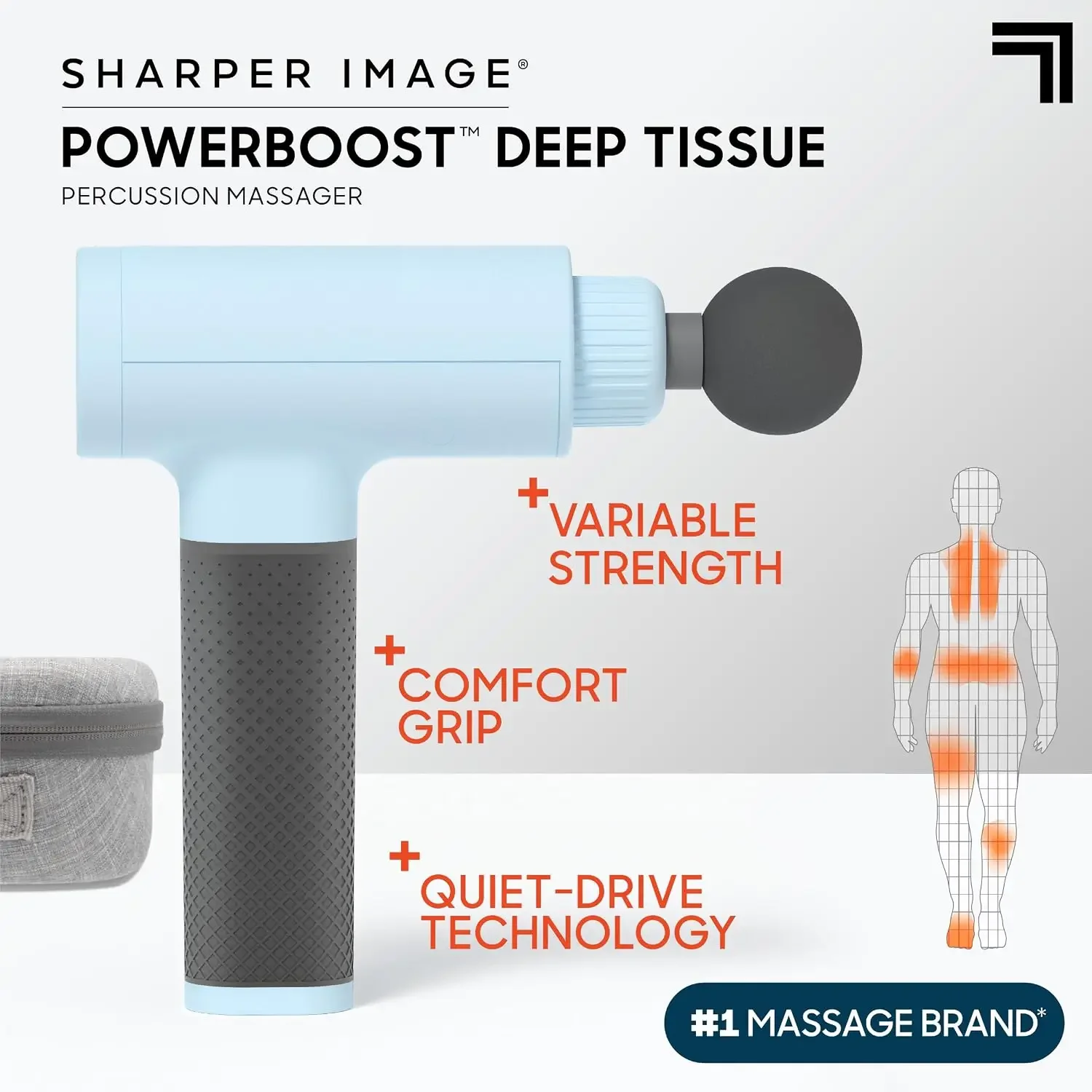 Deep Tissue Percussion Massage Gun, Powerboost Rechargeable Handheld Massager, 6 Adjustable Speeds, 5 Attachment Heads