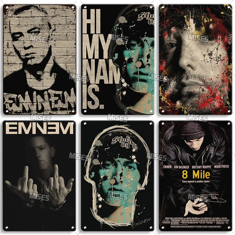 MISES Eminem Posters 8 Mile Metal Tin Sign Pub Studio Wall Plate Bar Metal Sign Retro Metal Poster Metal Plaque Industrial Decor