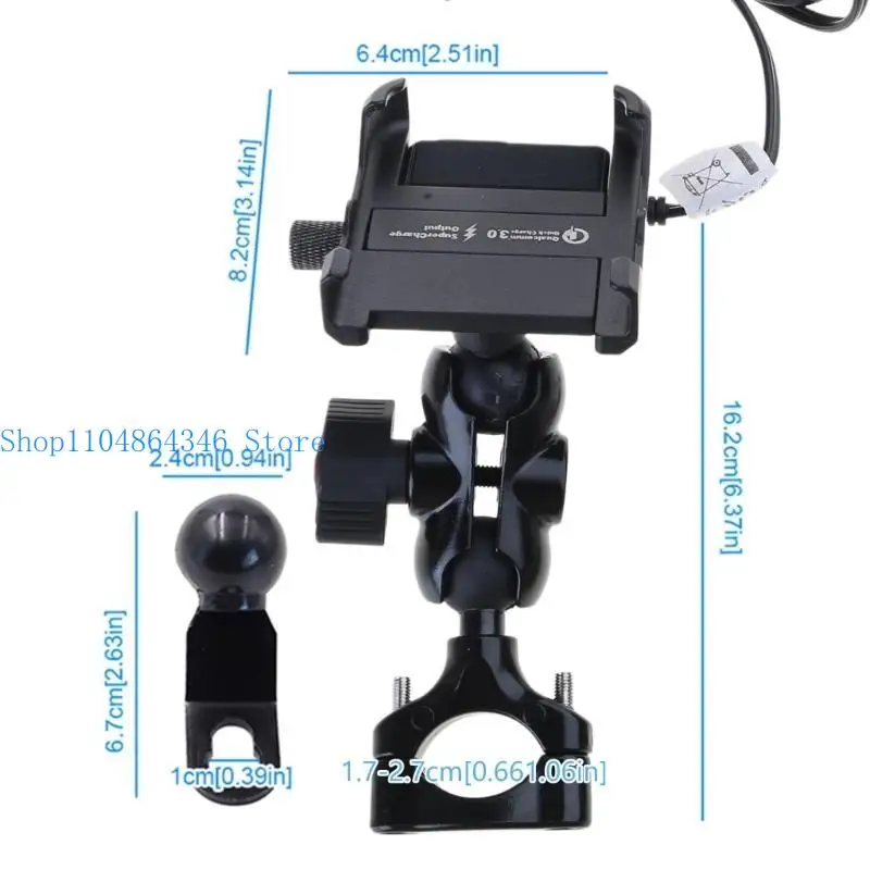 

5asd Metal Motorcycle for Smart Phone Mount with for QC USB Quick Waterpr