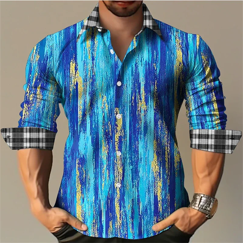 

2023 men's creative geometric pattern long-sleeved shirt T-shirt top comfortable luxury soft high-quality material plus size