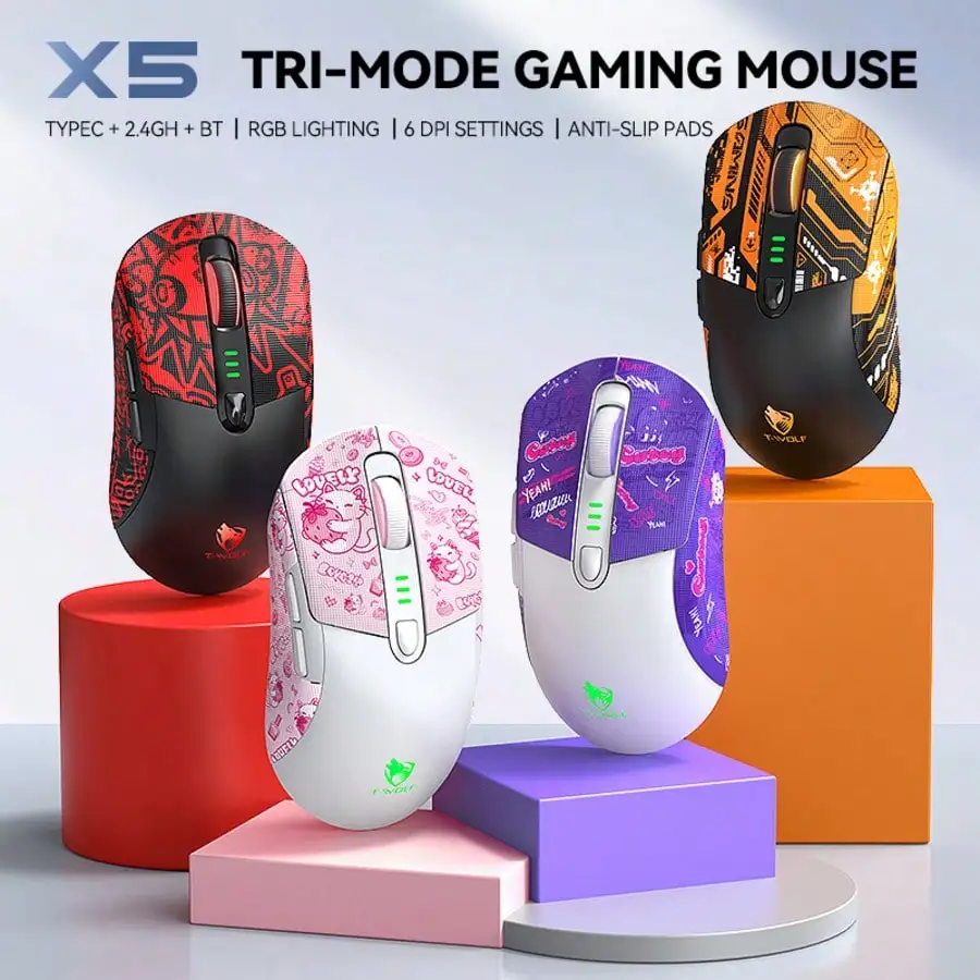 X5 Gaming Mouse Three-Mode Charging Luminous RGB E-Sports Bluetooth with Anti-Skid Sticker DIY Wireless