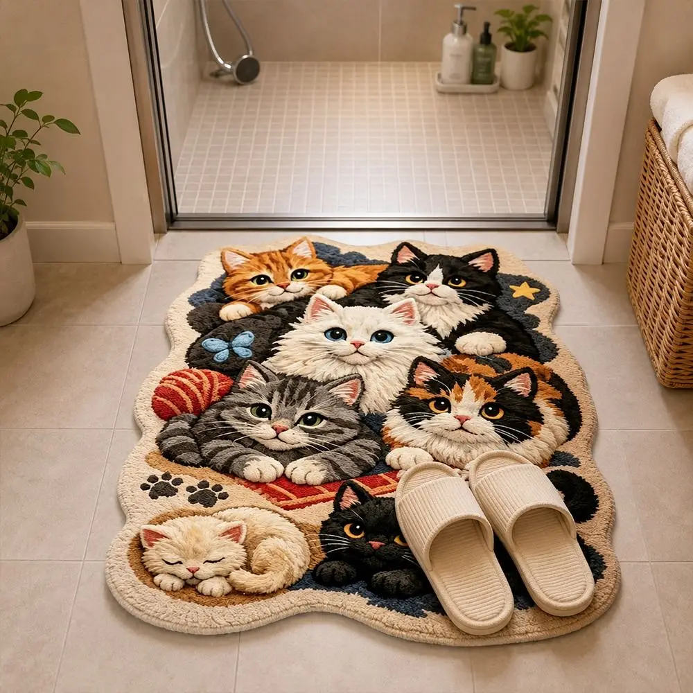 New Soft Fluffy Cat Print Rug Washable Floor Mat Bedside Rug Home Decoration
