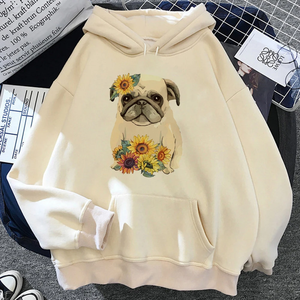 Sudaderas con capucha Pug para mujer, ropa de calle estética, sudadera y2k, ropa de invierno de los años 90