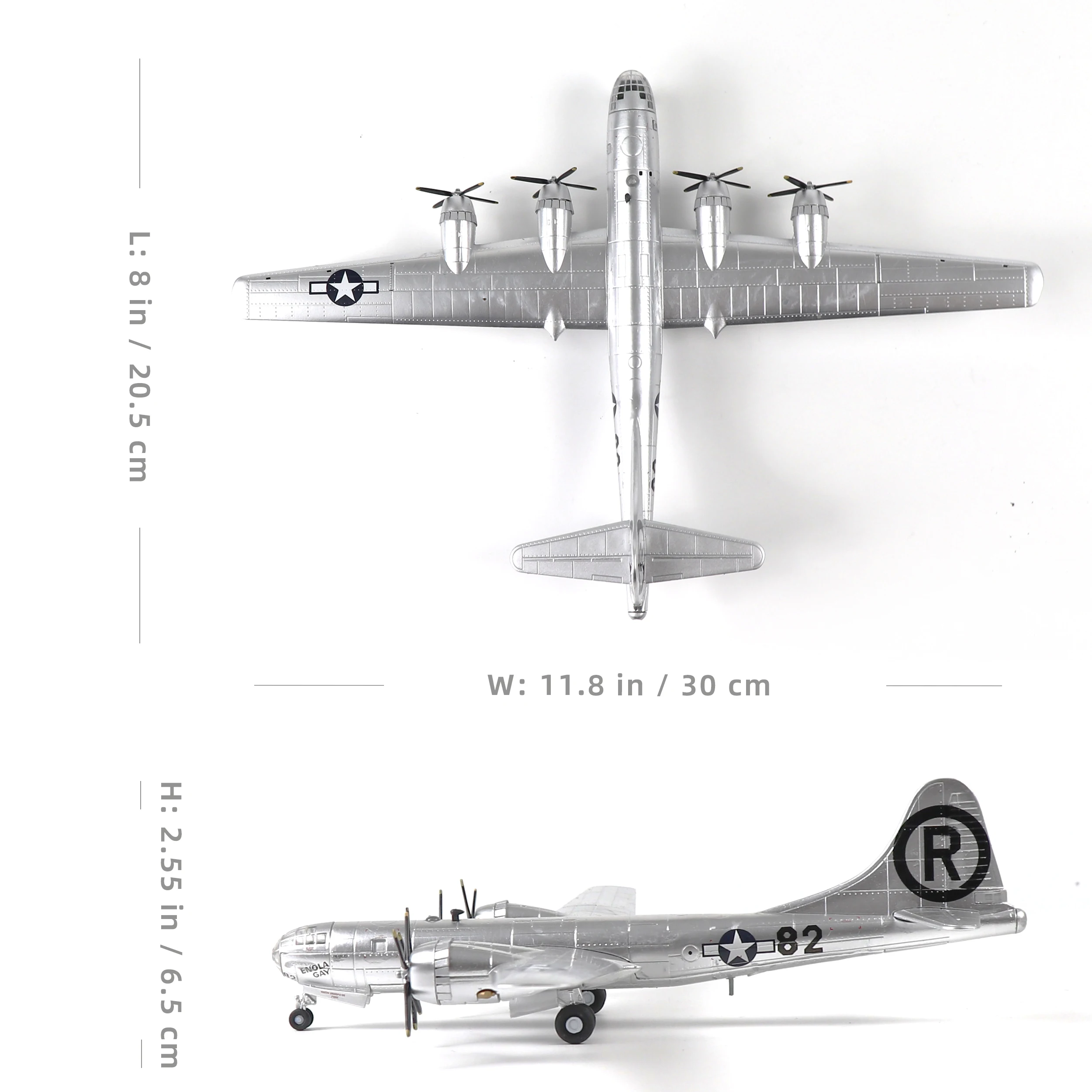 NUOTIE 1/144 B-29 Superfortress Enola Gay Classic Bomber Diecast Model with Stand (Silverplate) for Collection