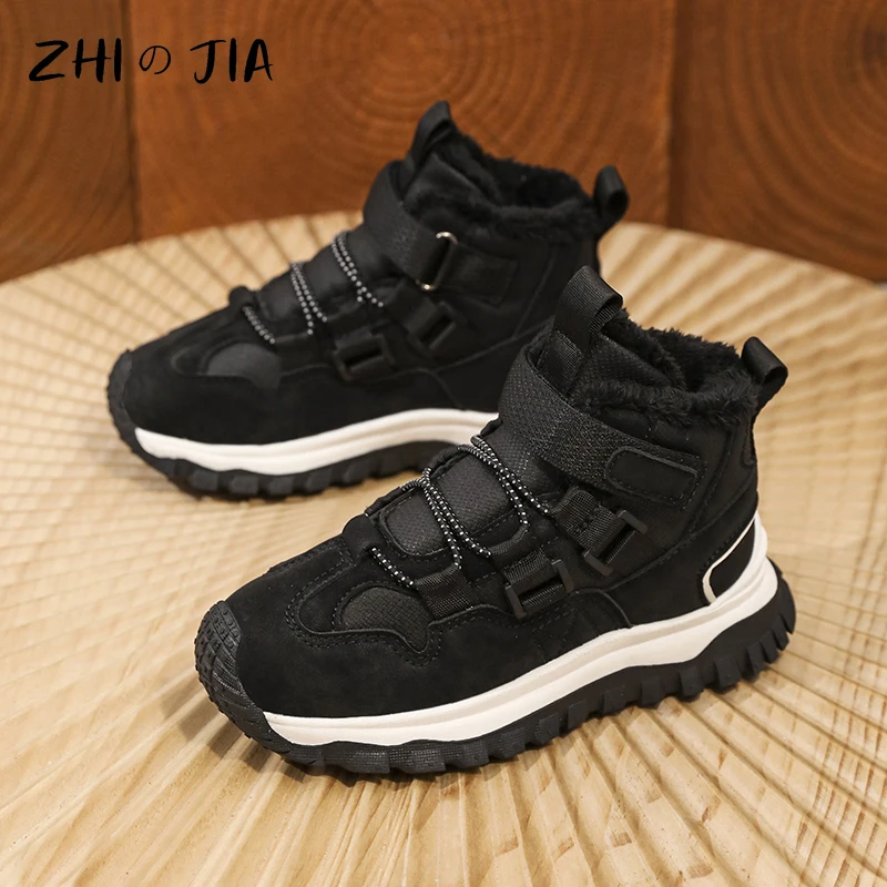 New Children\'s Sneaker Winter Plush Warm High Top Shoes Boys and Girls Fashionable Casual Anti slip and Wear Resistant Footwear