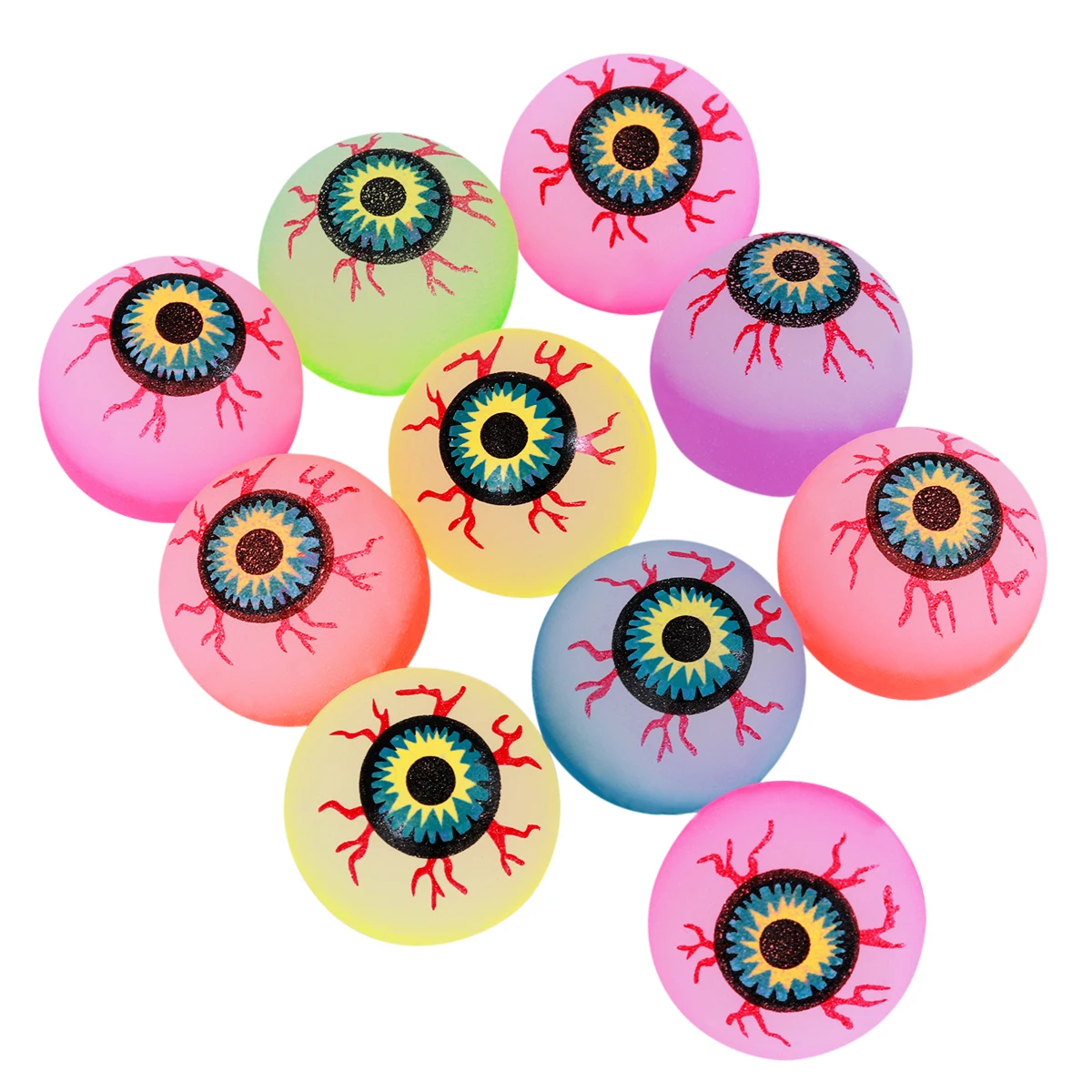 

TOYMYTOY 10pcs 32mm Glow In The Dark Halloween Bouncy Balls Scary Eye Portable Balls Halloween Party Supplies Random Color