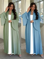 Cárdigan Abaya para mujer, vestido de fiesta marroquí, manga con volantes, Vestidos musulmanes sólidos, caftán Eid, bata larga de noche