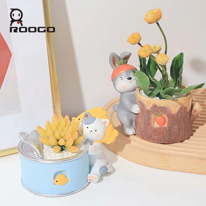 

Roogo New Animals Creative Cans Resin Figurine Sculpture for Desk Pen Holder Succulent Cute Home and Garden Decoration Pots