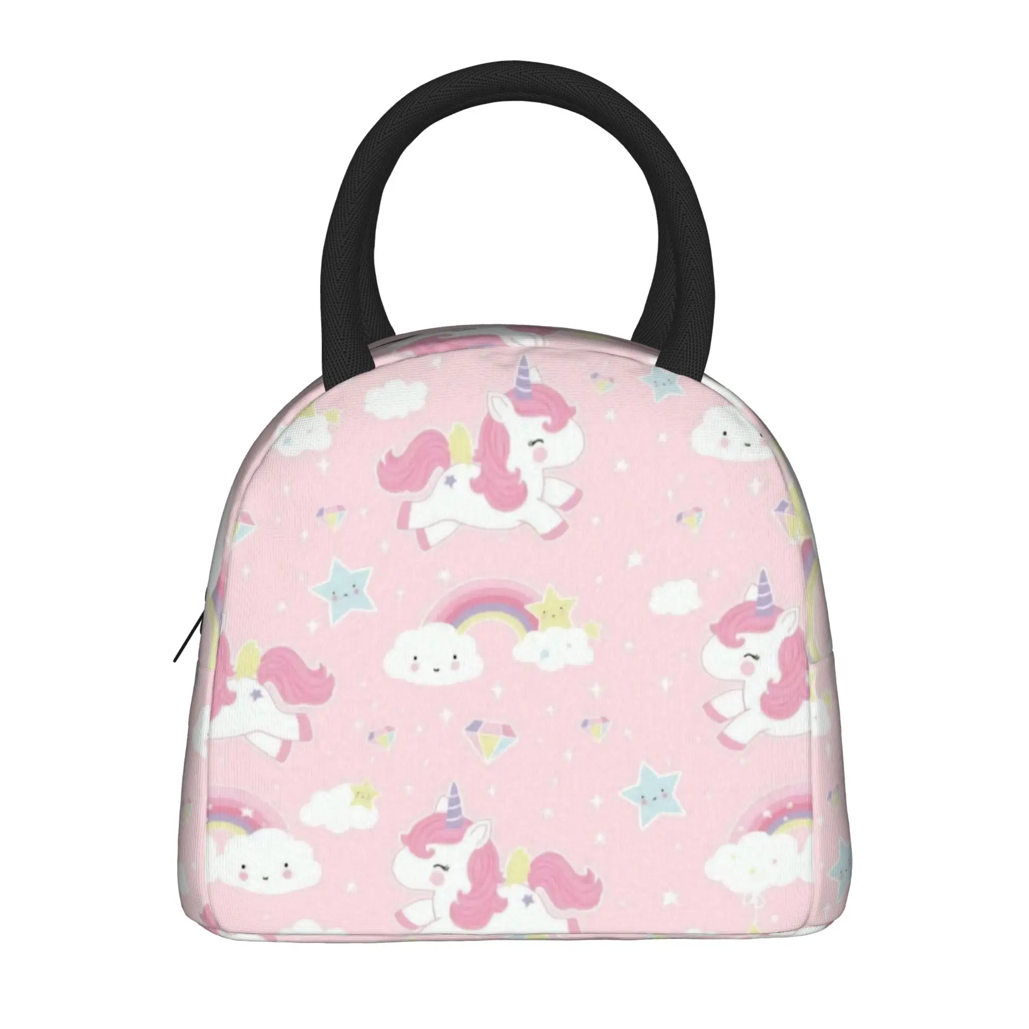 Cute Cloud Unicorn Lunch Bag  Cute Lunch Box Office Convenient Thermal Tote Handbags For Child Oxford Print Cooler Bag