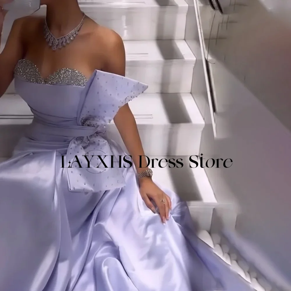 LAYXHS Abiti da sera con scollo a cuore di lusso A-Line Abiti da ballo con pieghe con fiocco in rilievo lucido Abiti personalizzati