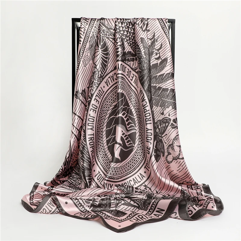 Luxury Brand Silk Satin Square Scarf 90cm Print Silk Square Scarf Women Female Autumn Wrap Hair Headkerchief Echarpe Bandana