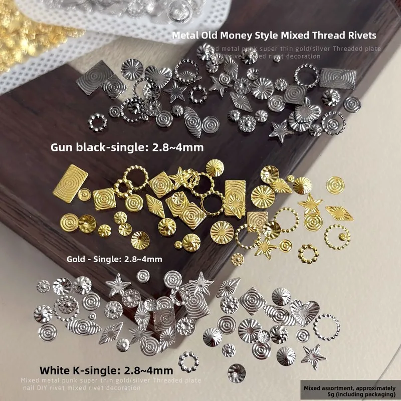 LYLE Old Money Threaded Rivet Nail Charms Punk Metal Ring Five Pointed Star Heart Small Accessory Nail Art DIY Decor Women Gifts