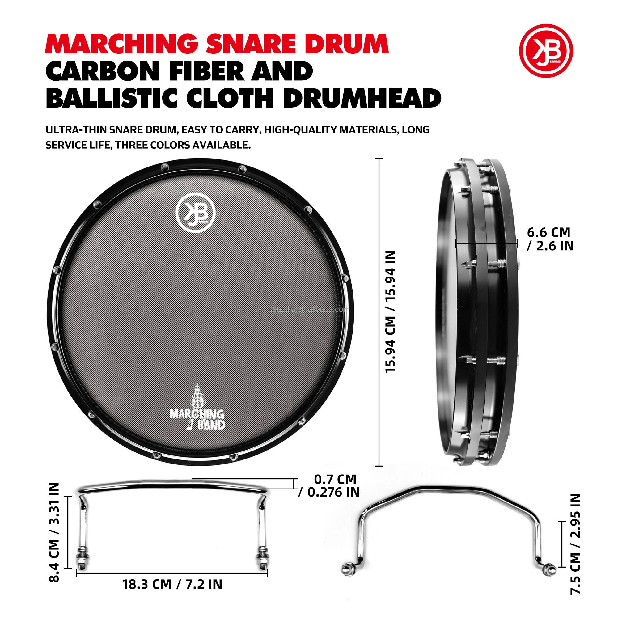 Percussion Instrument Marching Snare Drum 14 Inch Ultra-thin Black Portable With Easy To Carry