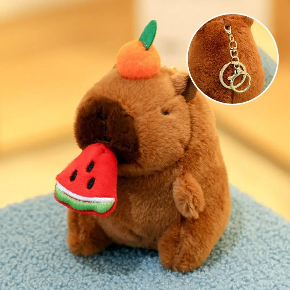 Kawaii Cartoon Capybara Plush Capybara Keychain Guinea Pig Soft Fluffty Animal Doll Stuffed Animals Headgear Capybara Doll Kids