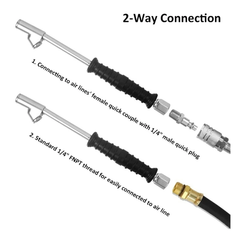 Twin Head Air Chuck Valves Access Tire Chuck with 10.2 Inch Reaches & Grip for Tire