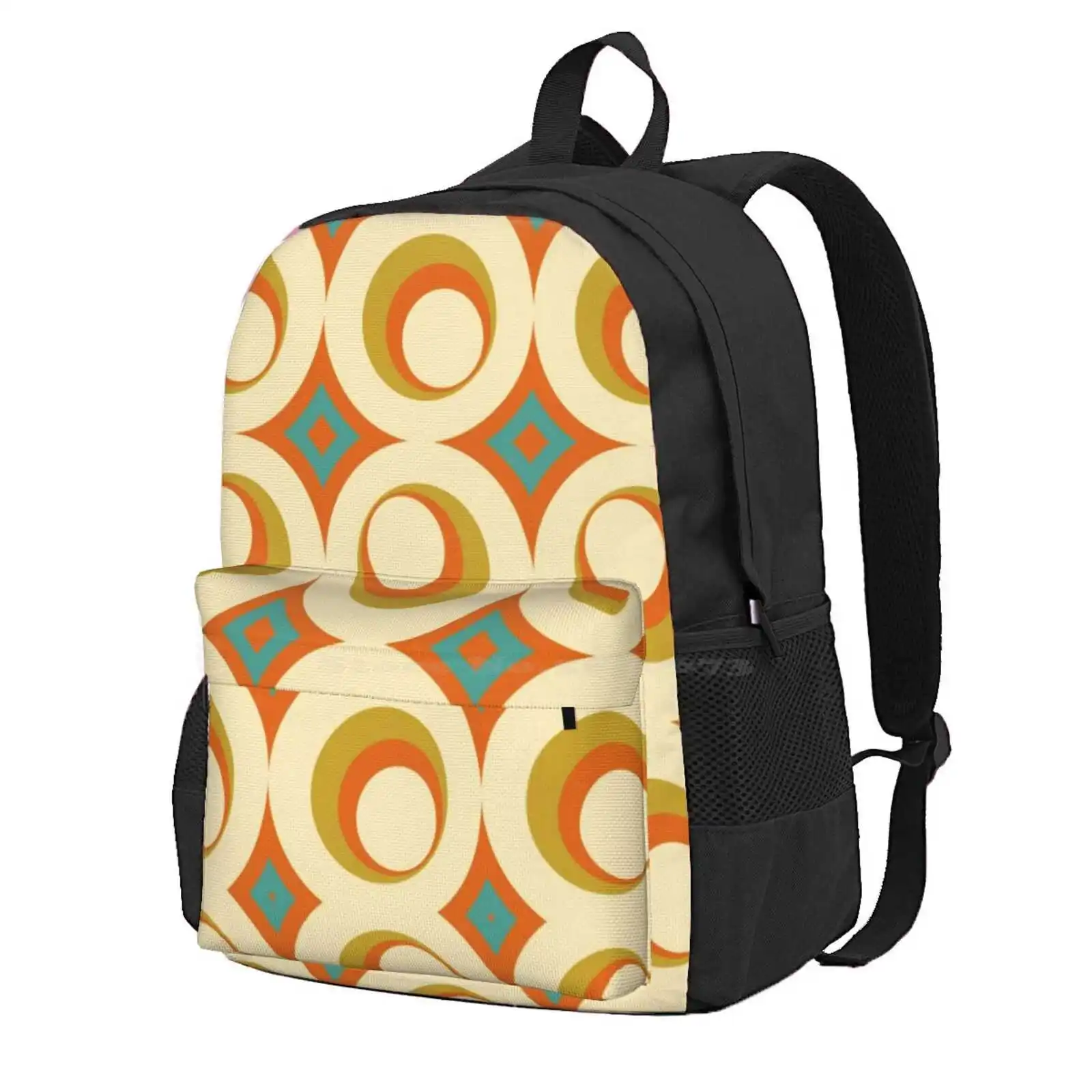 Mid-Century Modern Orange Hot Sale Schoolbag Backpack Fashion Bags Mid Century Modern 70S Orange Fun Abstract Geometric Pattern