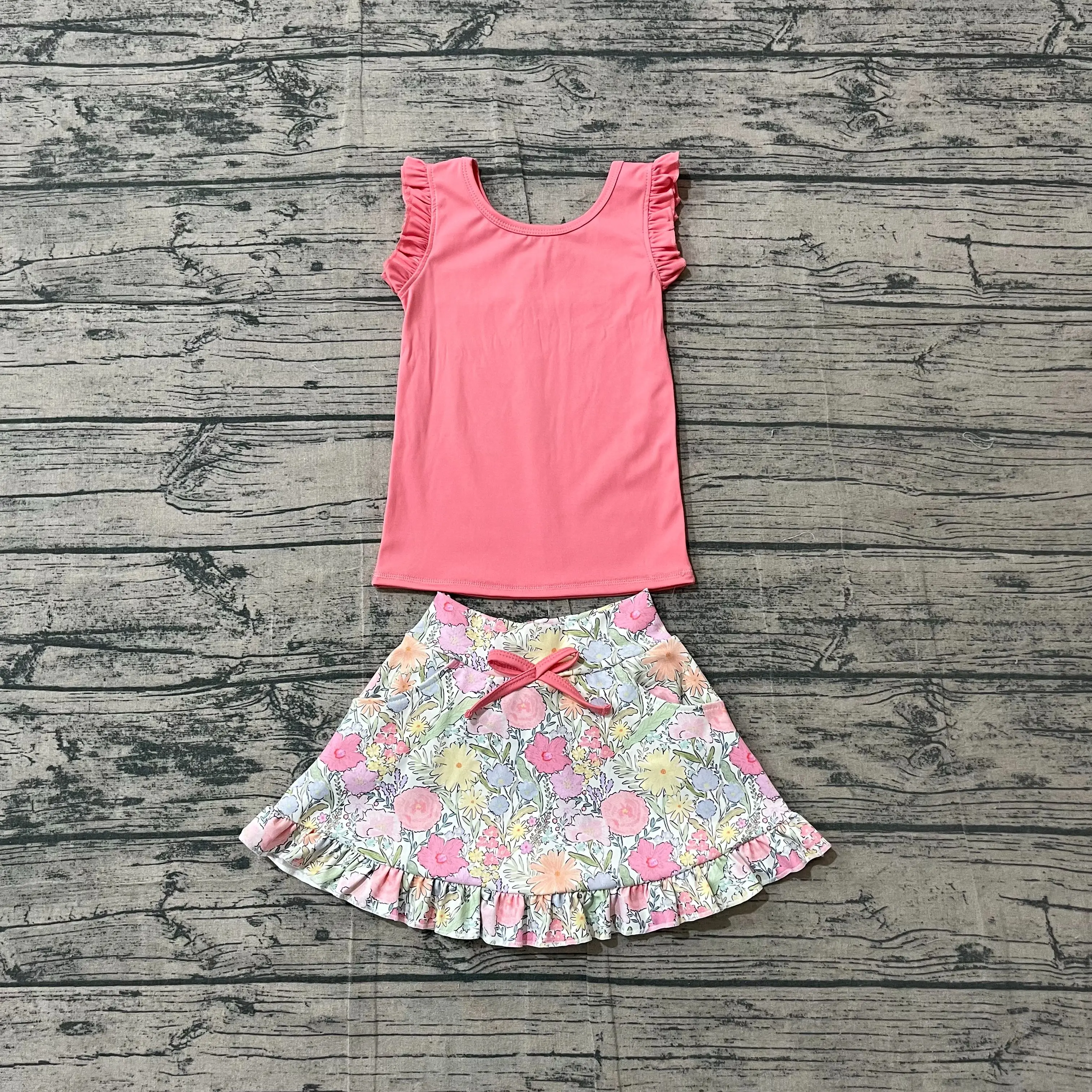 Wholesale Toddler Sleeveless Shirt Pockets Flower Skirt Shorts Kid Set Athletic Baby Girl Yoga Active Summer Breathable Clothing
