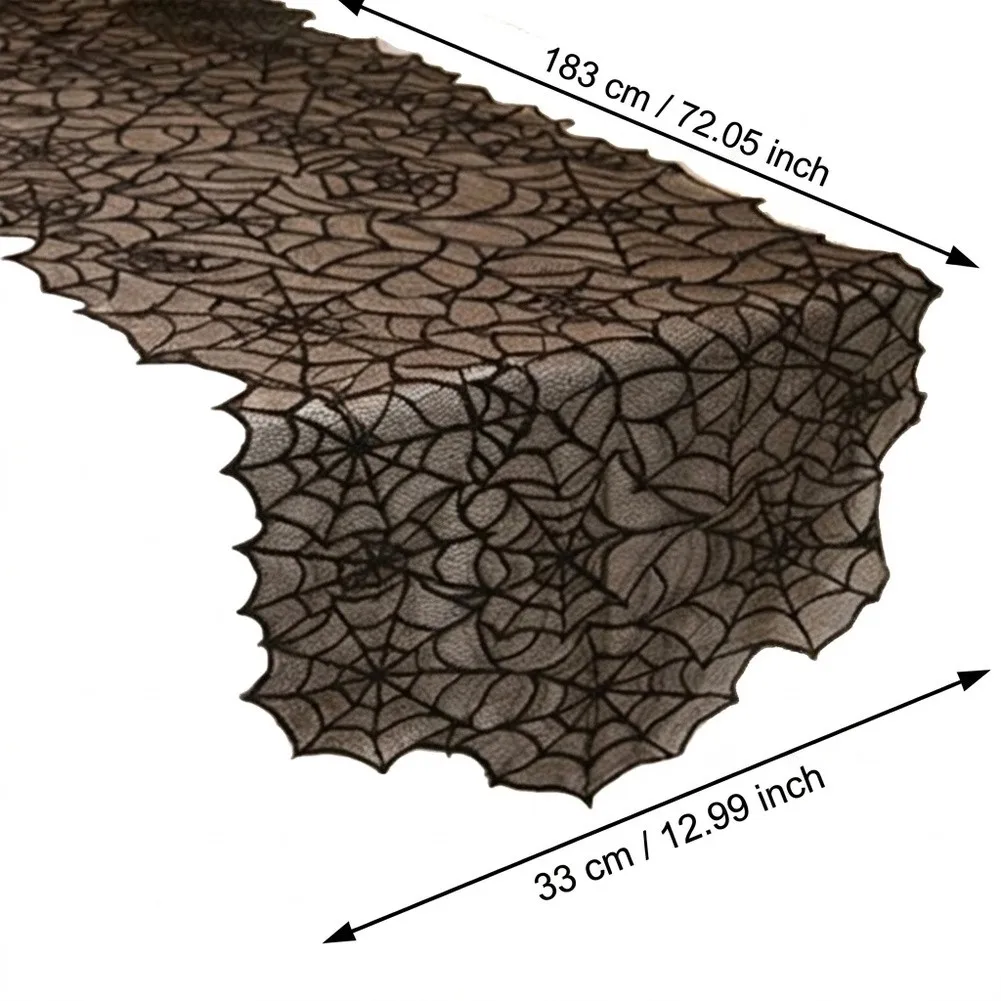Lace Table Scarf for Halloween For Decor Featuring Translucent Web Pattern Long Strip 33x183CM Polyester Fabric