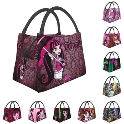 Cartoon Movie Monster High Draculaura Insulated Lunch Bag for School Office Portable Cooler Thermal Lunch Box Women lunchbag